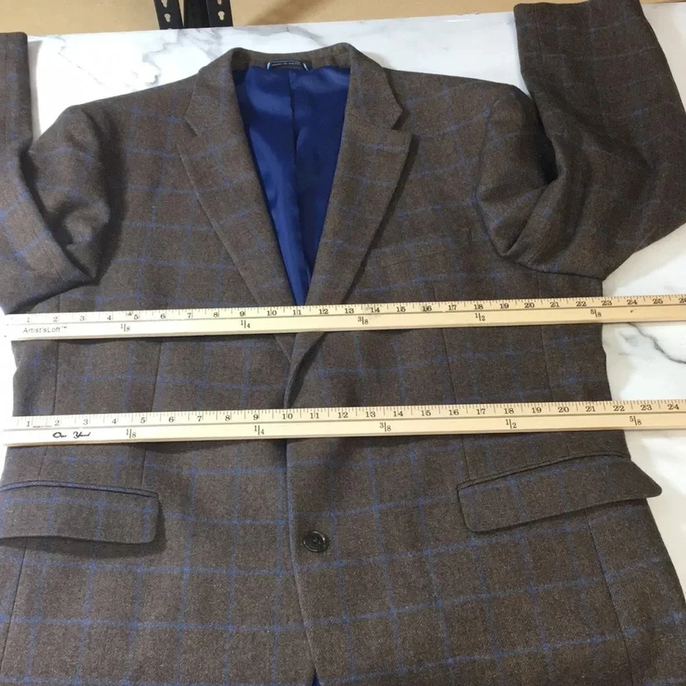 Tommy Hilfiger Brown Blue Check Sport Coat‎ Wool Blazer Mens 44 Two Button Front